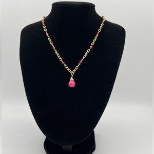 Authentic 10K Gold Red Gemstone Teardrop Y-Drop Necklace